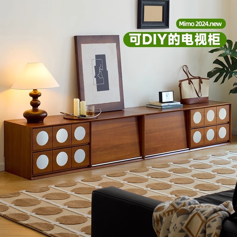 Vintage Solid Wood Combination TV Cabinet Storage Cabinet Integrated French Middle Ancient Floor TV Cabinet for Living Room