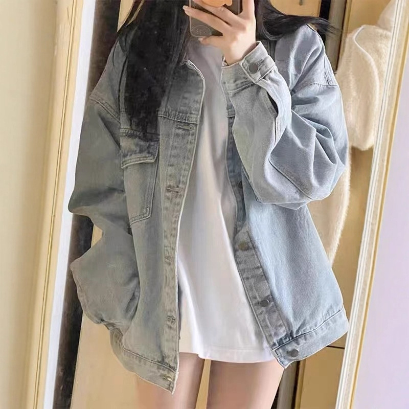 American Retro Blue Denim Jacket for Women, Spring and Autumn 2025 New Loose Casual Versatile Jacket Shirt Coat