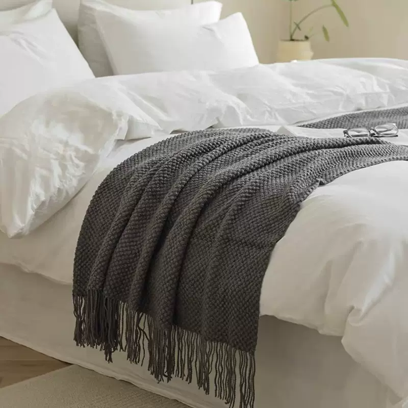 酒店民宿针织床尾巾 客栈床旗样板房流苏搭毯ins午休沙发盖毯