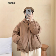 连帽休闲夹棉长袖外套女2025新款秋款抽绳夹克宽松纯色薄棉衣上衣