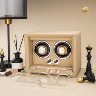 German Leather Automatic Watch Winder for Two Mechanical Watches, Home Watch Winding Device, Self-Winding Watch Box, Smart Model