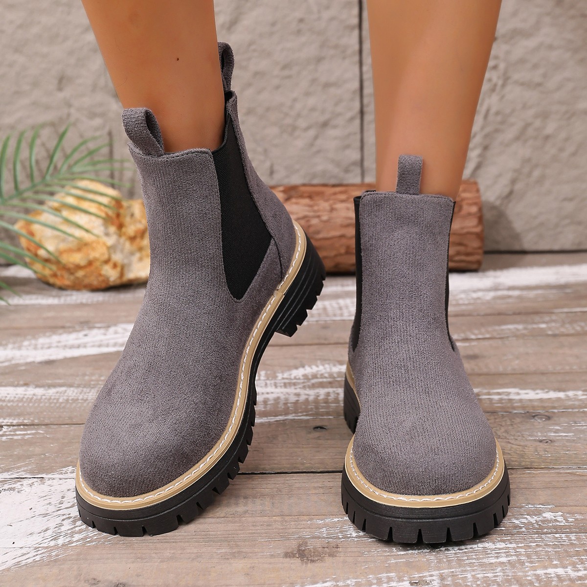 Zapatos de algodón de mujer procesamiento personalizado calentamiento de mujer cabeza redonda de moda botas Chelsea botas de suela gruesa versátiles botas Martin