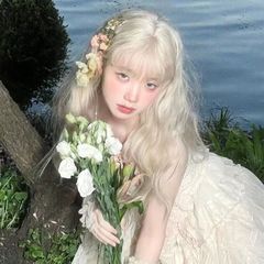 Cheng Ming Wig—Women’s Long Hair Cos White-Gold Lolita Water-Wave Long Curly Hair, Natural Round Face, Full-Head Style