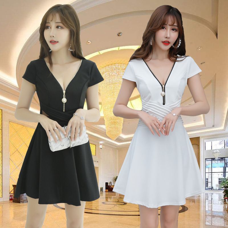 Gongyu Weng Nightclub Sexy dress Women's Summer New Low-cut A- line Skirt Night Elegant Bath Massage Work