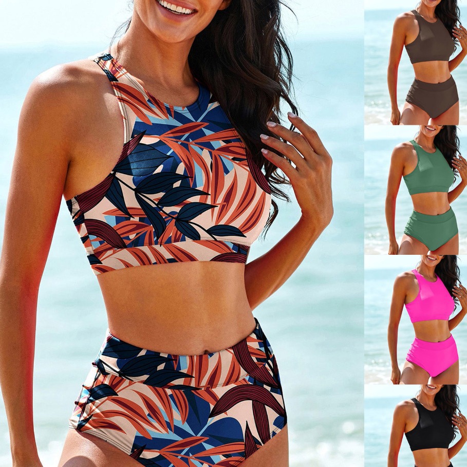 2025 European and American foreign trade new bikini AliExpress Amazon solid color vest style bikini swimsuit women