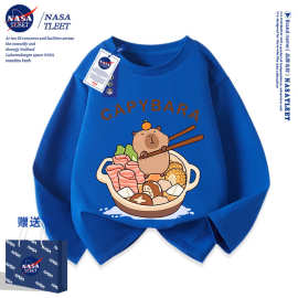 NASA联名新款男女童装宽松休闲上衣春秋季卡通动漫卡皮巴拉圆领潮