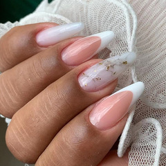 Almond nails white French edge messy lines personalized whitening slender European and American fashion wear nails wholesale nails