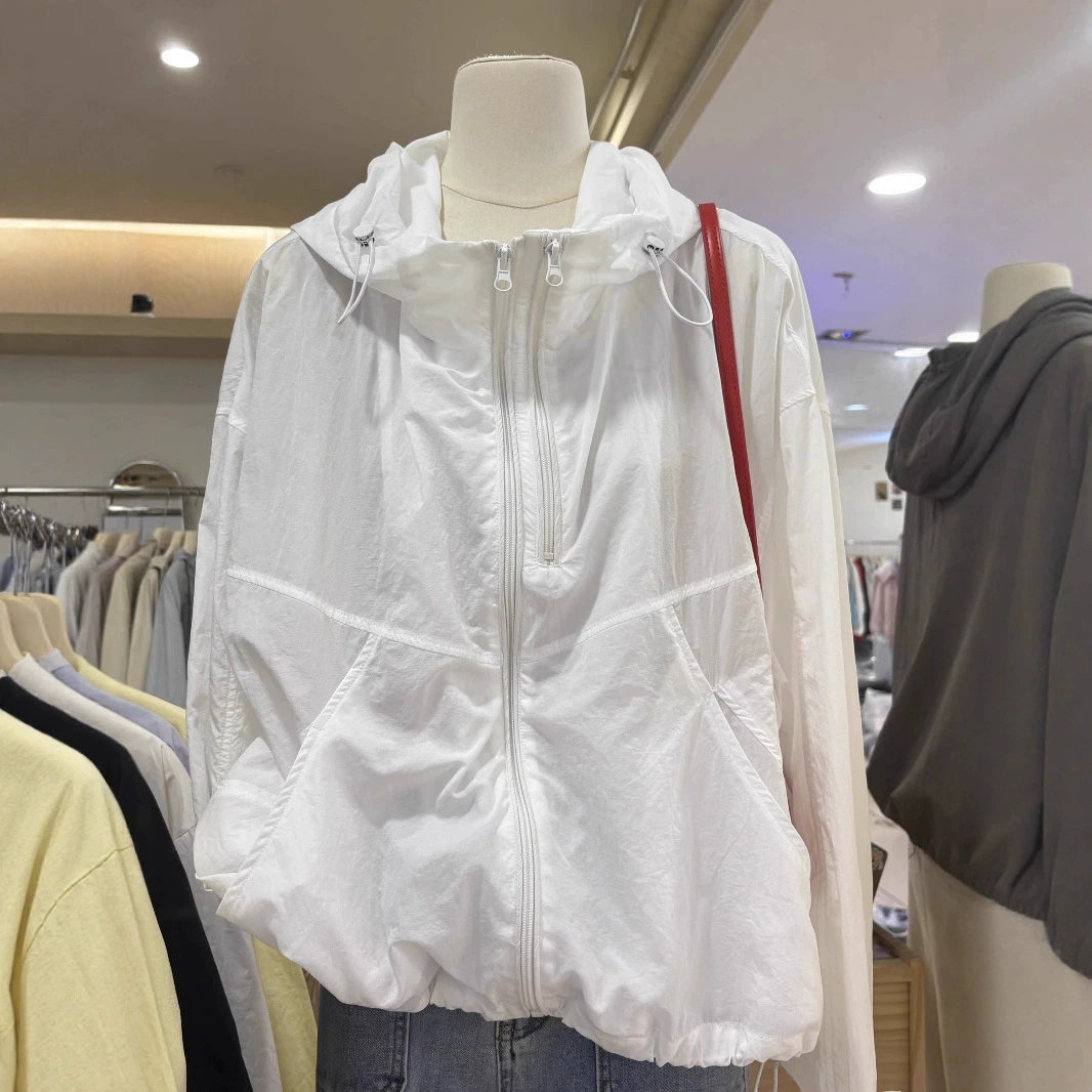 Легкая и тонкая куртка с молнией и капюшоном, oversize, солнечная защита