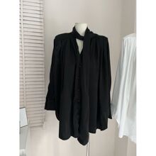 2025宽松显瘦垫肩新品飘带衬衫裙女春秋季设计感气质上衣女白色