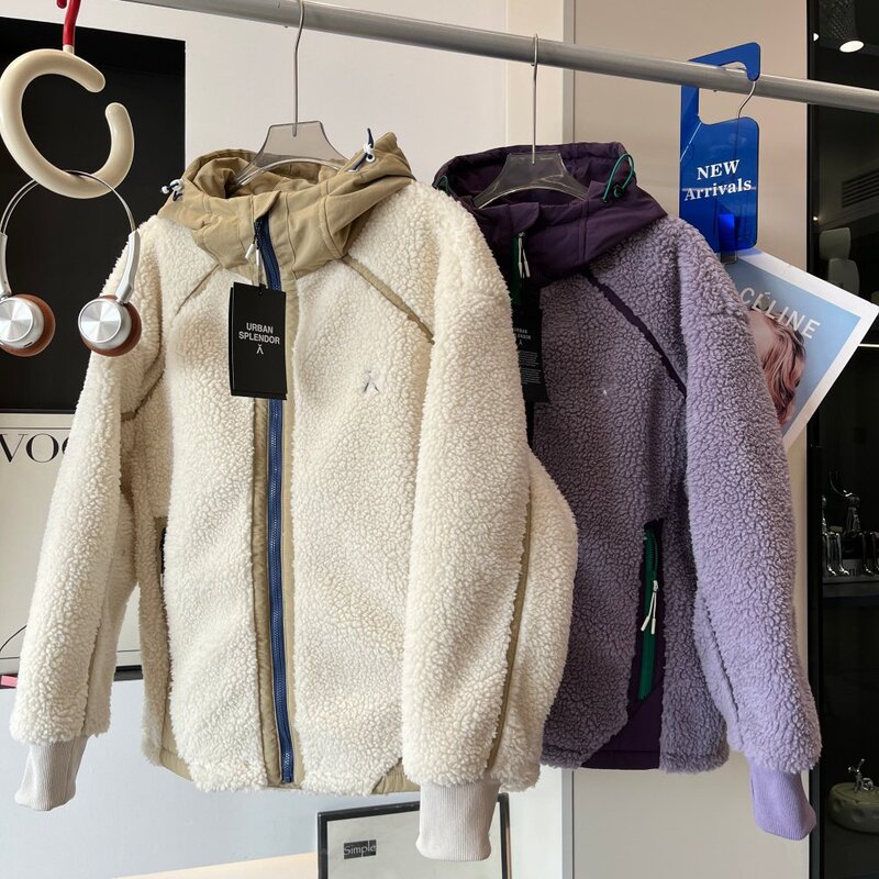 Factory Order! Thickened Warm Faux Lamb Wool Hooded Casual Cardigan Sweatshirt Fleece Loose Jacket for Women Winter