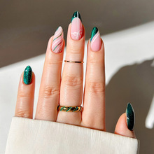 圣诞穿戴甲欧美热销闪粉法式条纹闪亮假指甲高品质美甲甲片杏仁甲