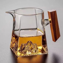 批发观山四方高硼硅玻璃木把功夫茶茶具气泡创意手工公道杯茶叶