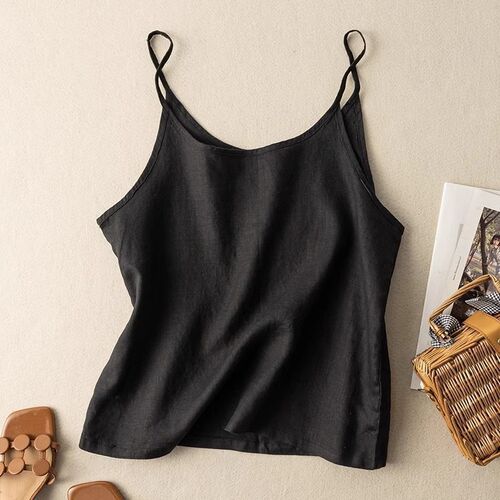 2026 summer new style literary linen suspender loose inside simple sleeveless base large size top for women