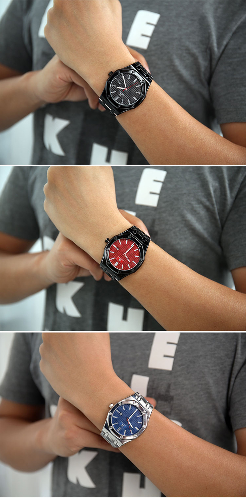 Business Geometric Single Folding Buckle Quartz Men's Watches display picture 2