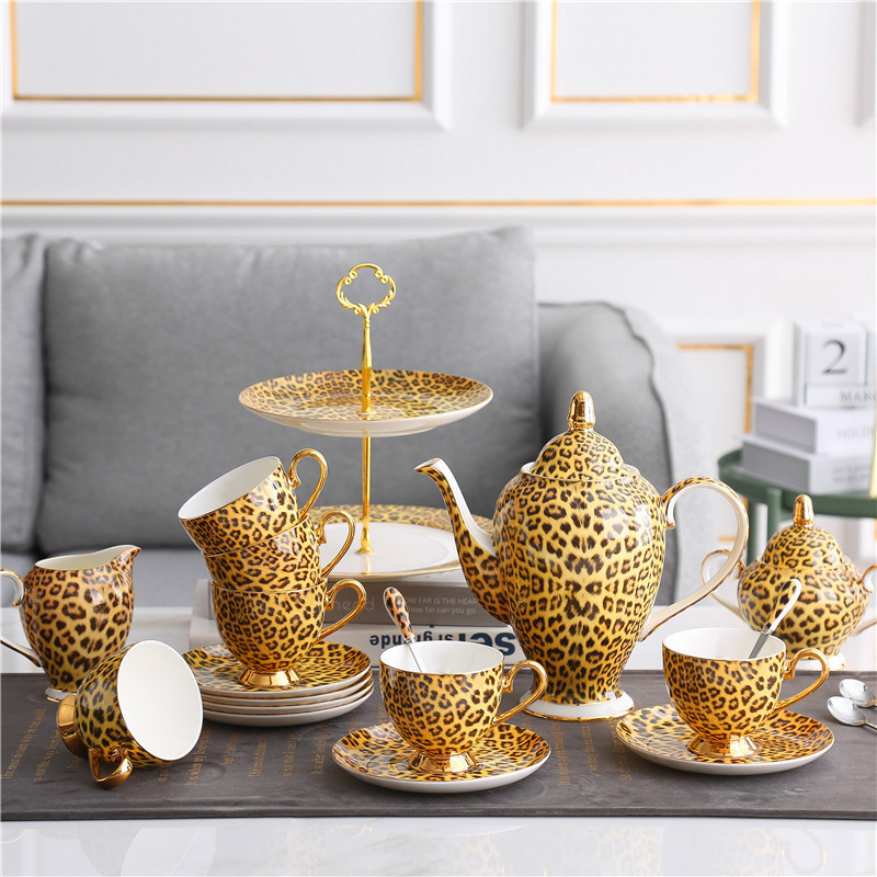 Light Luxury Brutalist Leopard Print Bone China Coffee Cup and Saucer, Spoon, Mug, Large Pot, Western Tableware, Placemat, Plate, Knife, Fork, Spoon, Ashtray