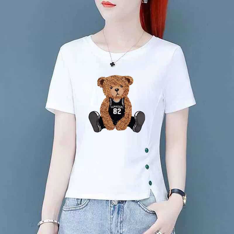 Mother plus size White Bear Short-sleeved T-shirt Women's Summer Half-sleeved All-match Loose Styish Age-reducing Niche Top
