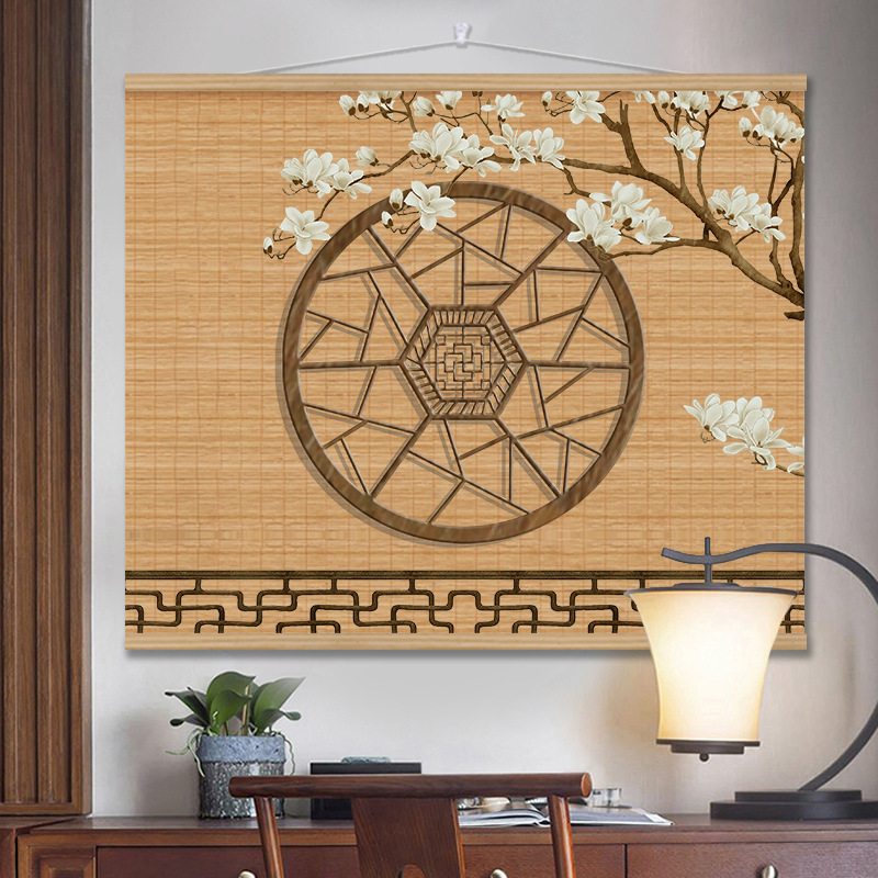 中式复古风大尺寸竹帘挂画茶室客厅卷轴装饰画卧室玄关禅意背景画|undefined