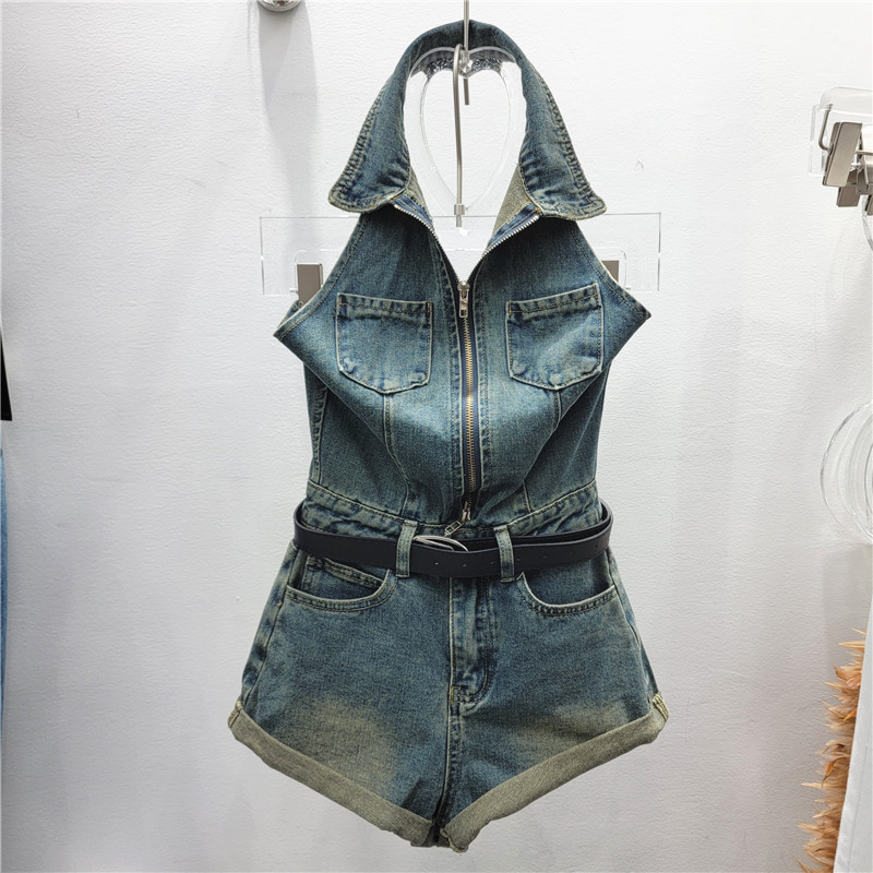 Blazers de moda de cuello abierto 2025 nuevo cremallera sin mangas cintura alta delgada pantalones cortos