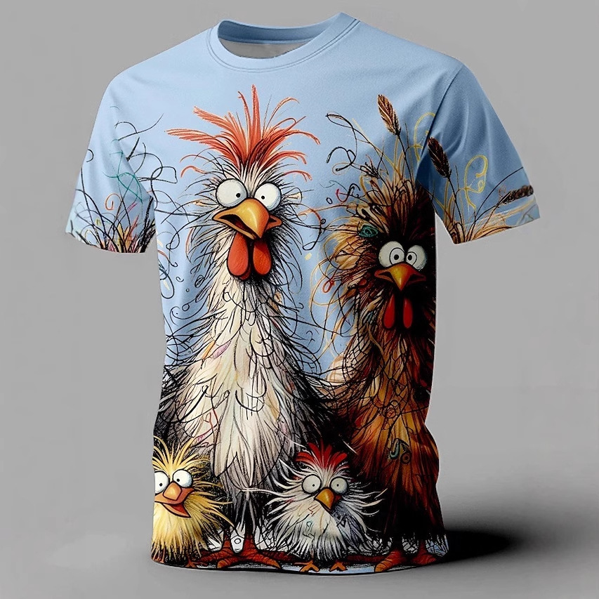 Venta caliente pollo frito 3D impresión digital fábrica venta directa verano calle salvaje suelta cuello redondo camiseta de manga corta