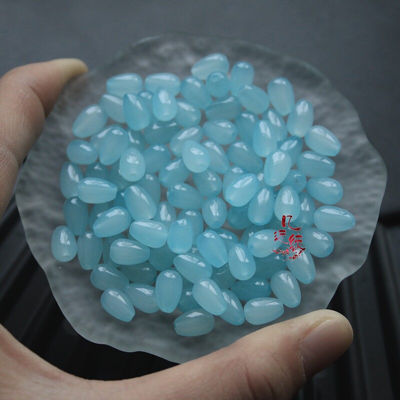 直孔仿玉石水滴琉璃玻璃水滴珠散珠发簪饰品配件材料|undefined