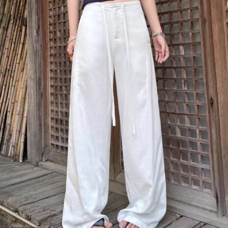 白色天丝亚麻阔腿裤女夏薄款透气休闲裤老钱垂感直筒裤显瘦宽松|undefined