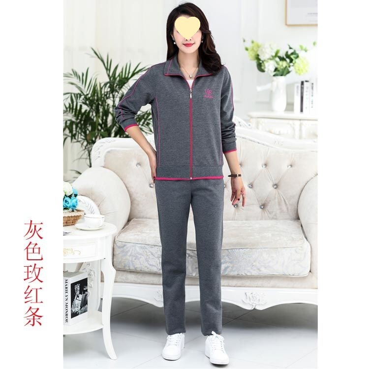 妈妈两件套款宽松中老年晨练运动服套装女秋季春秋老年人休闲大码|undefined