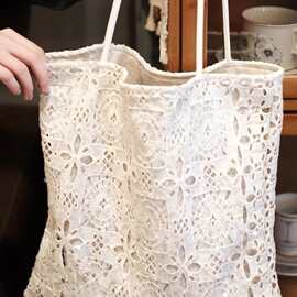 法式高级白色亮片蕾丝包大容量镂空设计通勤手提腋下包托特单肩包