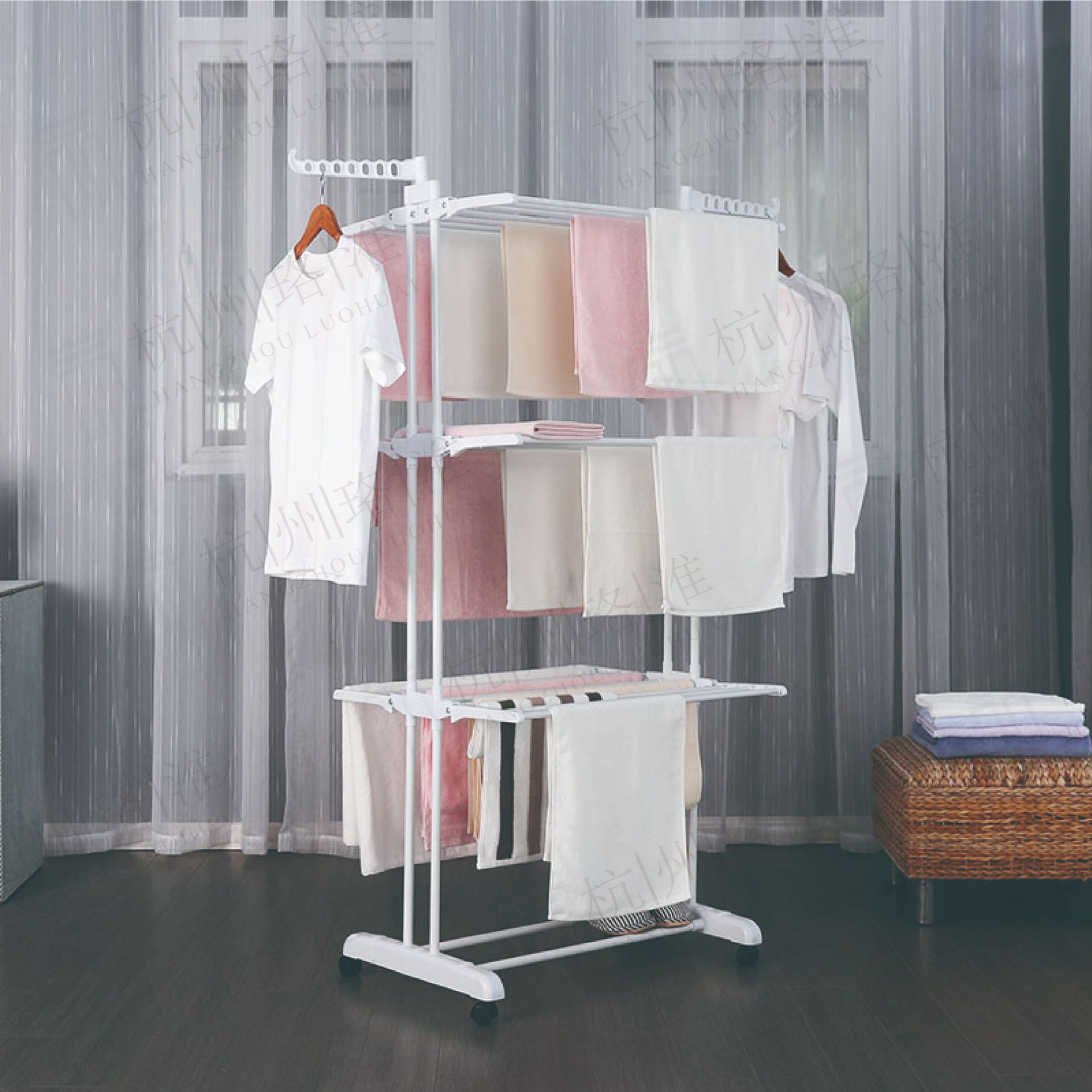 Perchero Multifunción Plegable con Ruedas, para Exterior/Interior