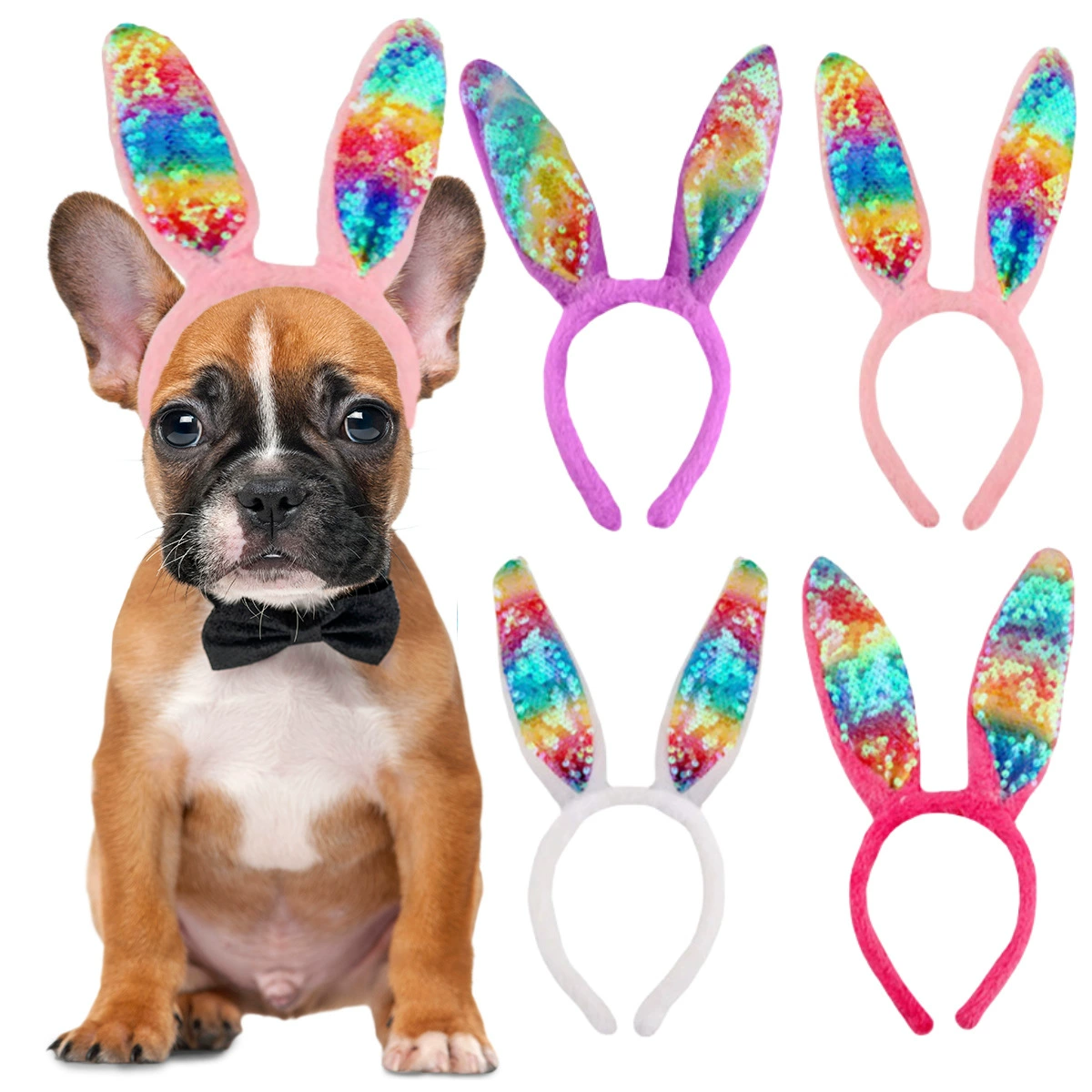 Трансграничные новые блестки кроличьи уши домашние собаки обруч для волос, пасхальный день рождения украшения милый кролик голова