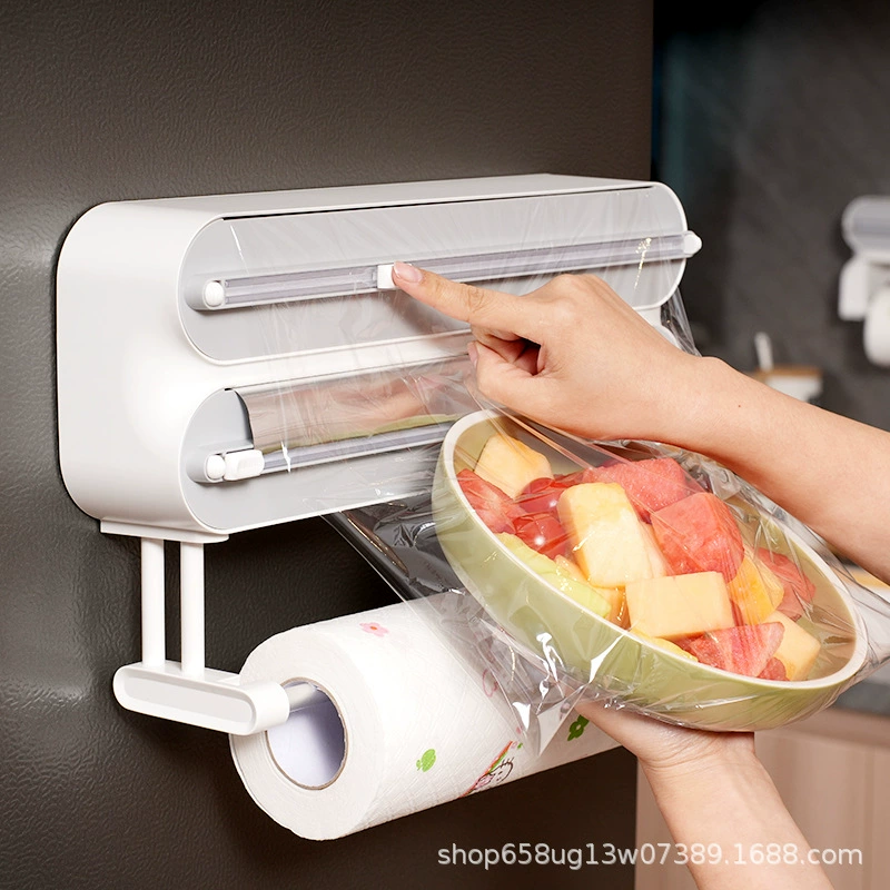 三合一多功能保鲜膜切割器能磁吸可挂墙家用厨房纸懒人抹布架