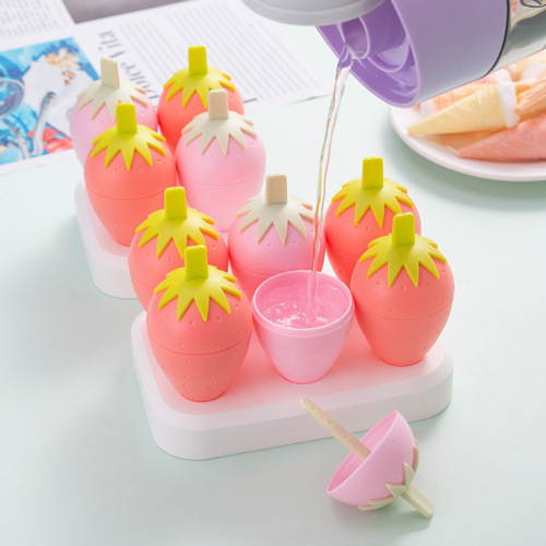 Cute strawberry ice cream mold silicone food grade children's popsicle box popsicle grinder home homemade ice cream