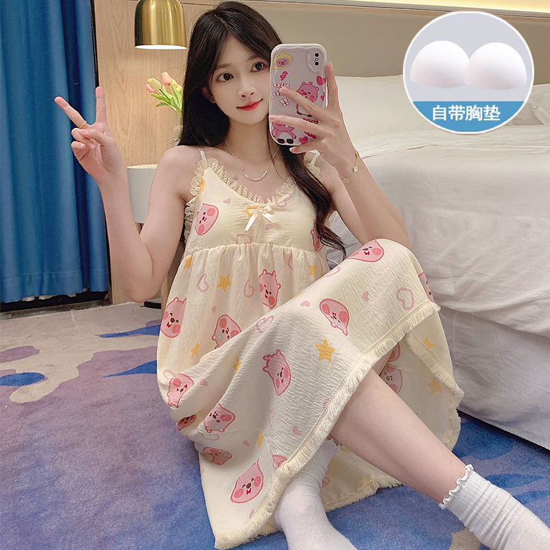 Pijamas de verano nubes de algodón encaje con almohadilla de pecho dulce lindos cabina pijama ropa de casa de mujer