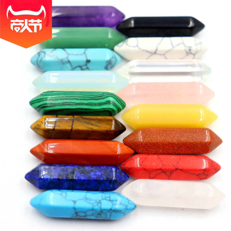 8*32mm Piedra Natural columna hexagonal bala colgante facetado yoga piedra cristal desnudo colgante DIY bobina collar