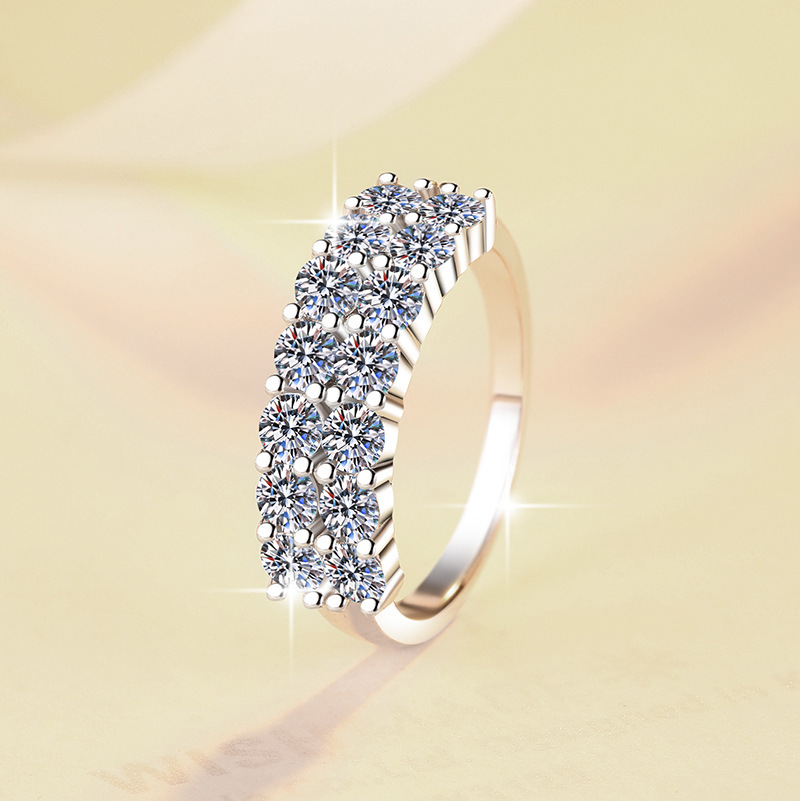 S925 Sterling Silver Double Row Moissanite Ring Old Money Style_voghion.com