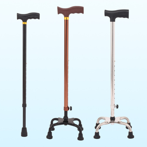 Senior Citizens Walking Stick Outdoor Elderly Telescopic Lightweight Walking Cane Single/Four Leg Stainless Steel Cane Anti-Slip Foot Pads Stable