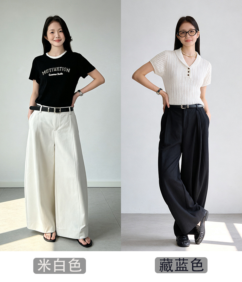 Quần ống rộng cạp cao dáng suông chất liệu cotton mềm mại — đen chi tiết 6