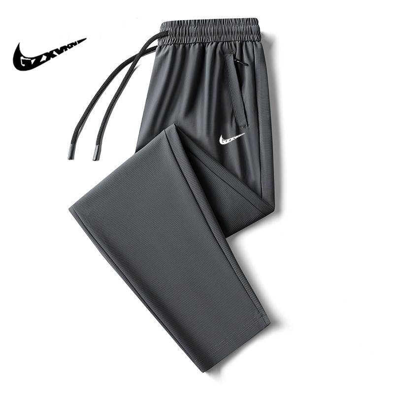 Summer Ice Silk Quick-Dry Pants for Men, Thin Sports Casual Elastic Long Pants, Solid Color, Large Size, Breathable Air Conditioning Pants