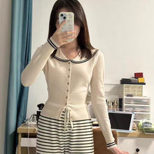 海军领针织开衫女初秋早秋季小香风显瘦翻领毛衣外套上衣春秋