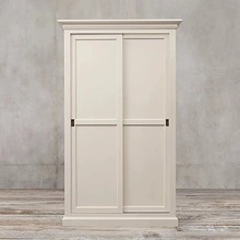 美式复古实木衣柜白色推拉门衣橱法式简约小户型卧室大衣柜橡木柜