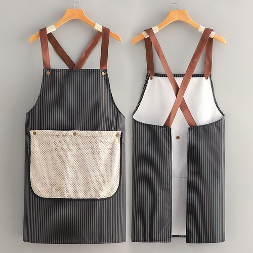 Modern Minimalist Home Kitchen Striped Towel Apron with Thick Oxford Fabric, Waterproof and Stain-Resistant, Sleeveless Neck Strap, Household Use