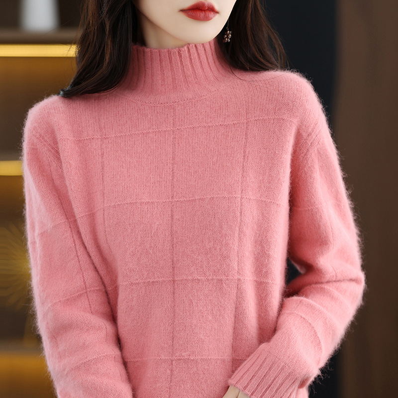 Autumn/Winter New Style Mink Cashmere Sweater for Women, High Neck, Loose Fit, Short Style, Knitted Wool Sweater, Cross-border Women's Clothing, Cashmere Top