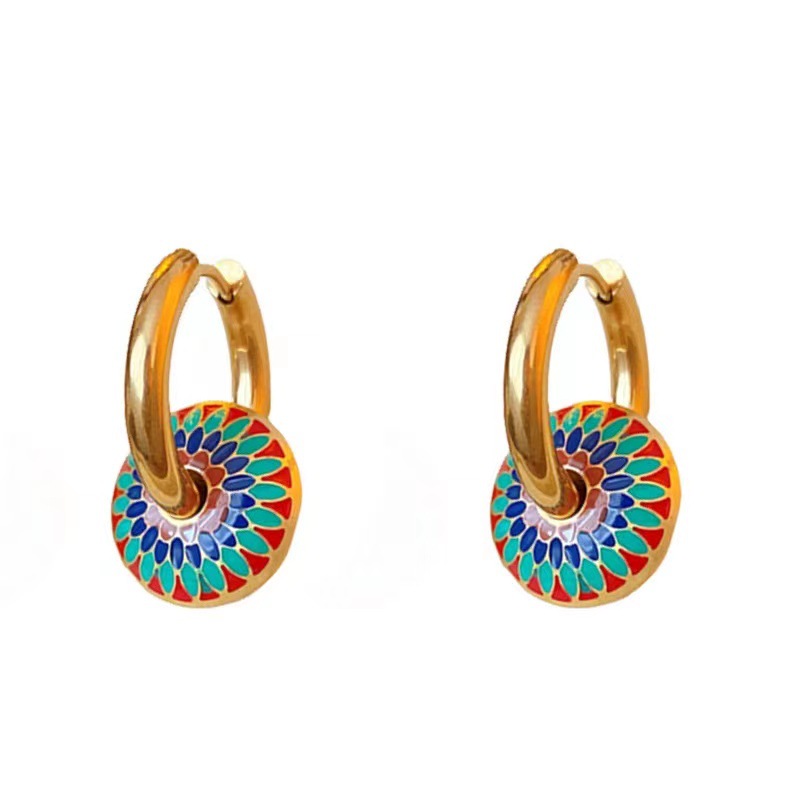 Flower Pattern Women'S Gender PVD Coated Real Gold Plated 18K Gold Flower 304 Stainless Steel Retro Waterproof Non Tarnish Earrings Necklace