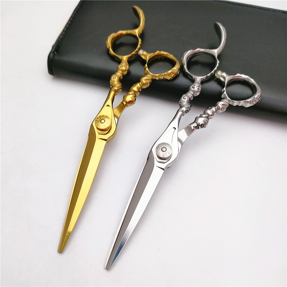 LO2-6.0寸美发剪刀平剪 金色 电镀 异型手柄 双轴承螺丝 剪刀厂