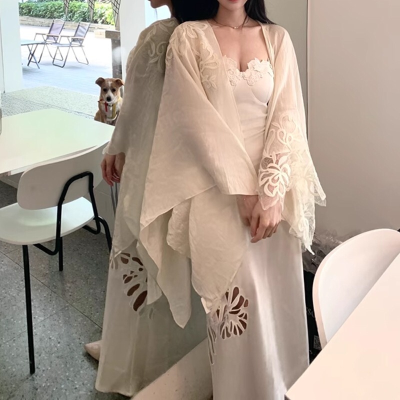 女款夏【花神】法式气质连衣裙镂空绣花穿搭仙气披肩衬衫两件套女|undefined