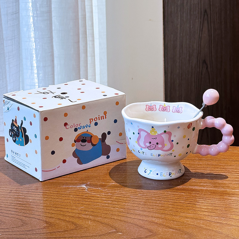 Taza de Cerámica de Animales Animados Resistente a Altas Temperaturas con Cuchara para Oficina