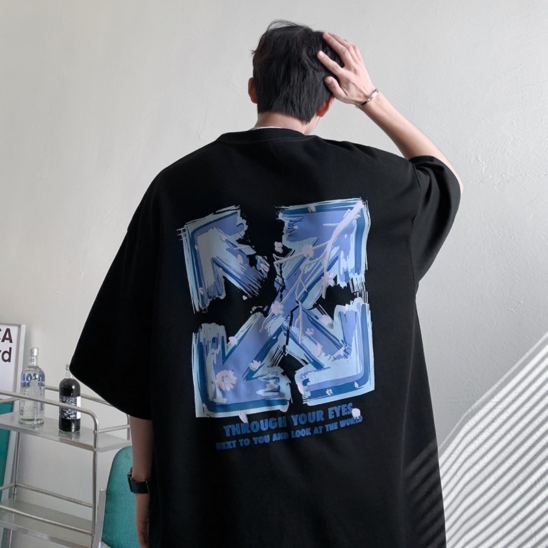 Camiseta de manga corta cuello redondo de los Hombres estilo coreano camiseta suelta de gran tamaño versátil hip hop hombres de moda pullover tee top