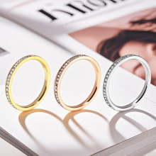 新款韩版女式简约满钻戒指钛钢细款单排钻戒指气质百搭高级饰品