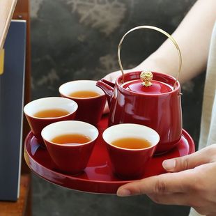 Ceramic Kung Fu Tea Set Chinese Wedding Tea Cup Tray Small Teapot Wedding Event Change Bowl Gift