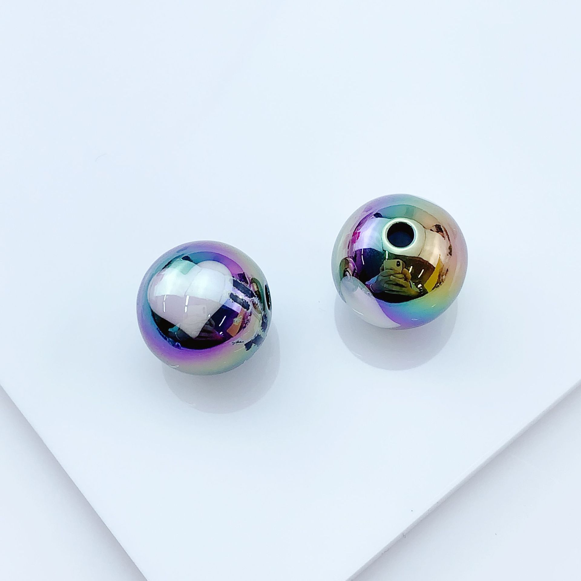 Cuentas de acrílico UV plateado serie oscura con agujero recto, para DIY pulseras, collares, cadenas de teléfono móvil y accesorios de joyería.