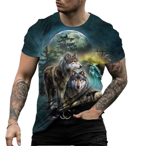 Direct Selling Wolf Pattern Print Men's Crew Neck Short Sleeve 3D Print Fashion T-shirt Plus Size Casual Apparel T-shirt